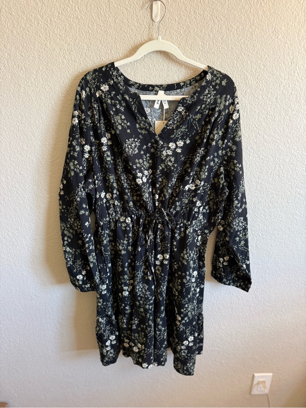 NWT Pact Organic Cotton Floral Long-Sleeve Tiered Dress Tie Waist XXL